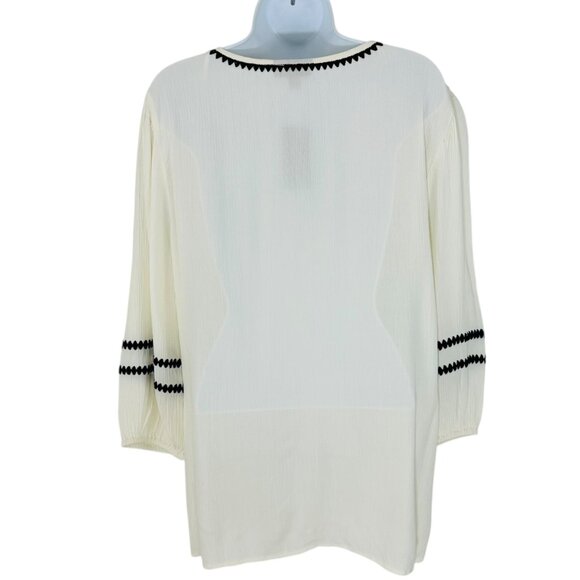 Style & Co Women's Sz M Textured Contrast Trim 3/4 Sleeve Antique White Top NEW - Picture 4 of 6